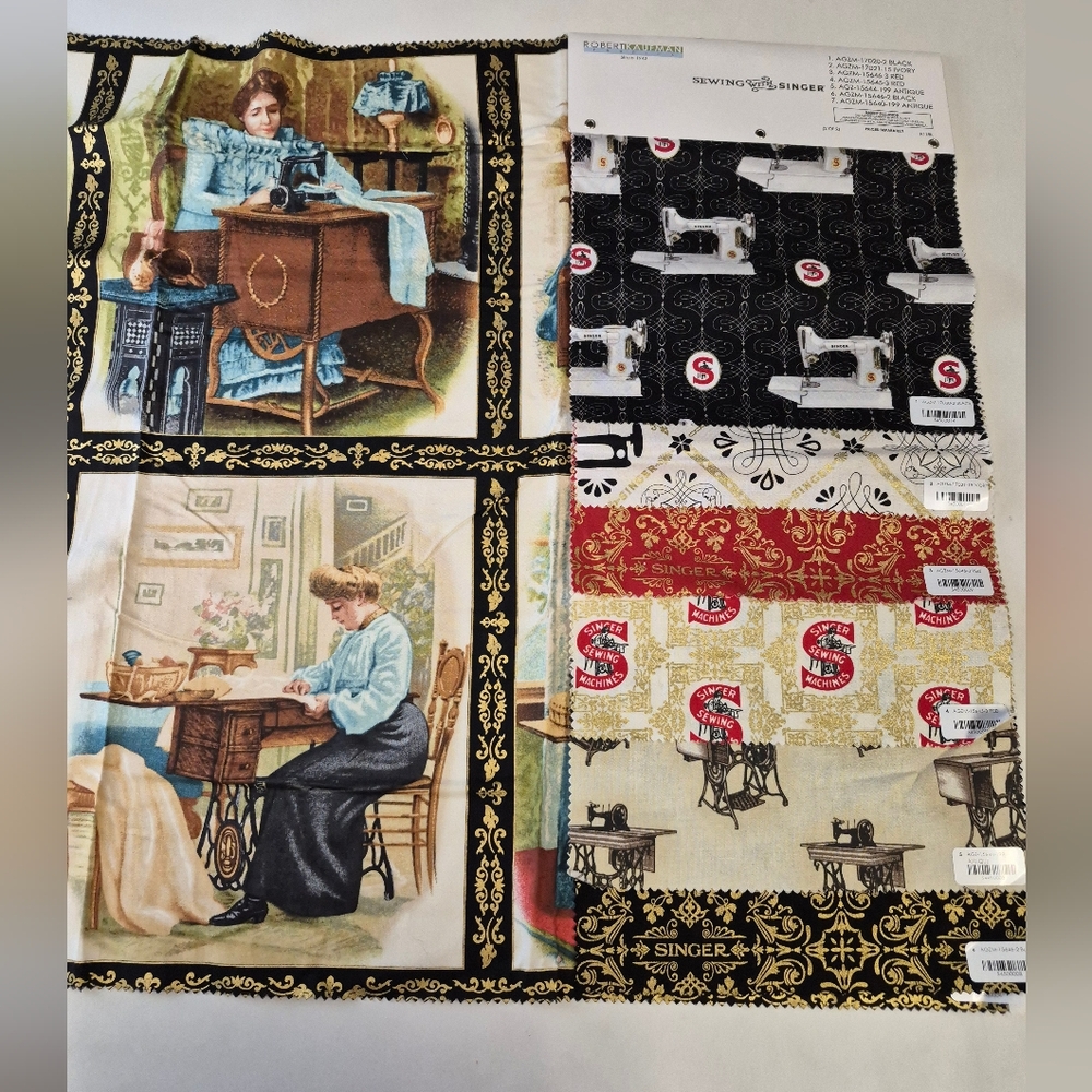 Rare Robert Kaufman Singer Sewing Sample Panel – Vintage Sewing Scenes & Prints